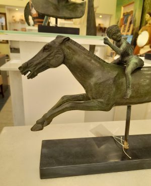 Bronze Jockey and horse on marble base